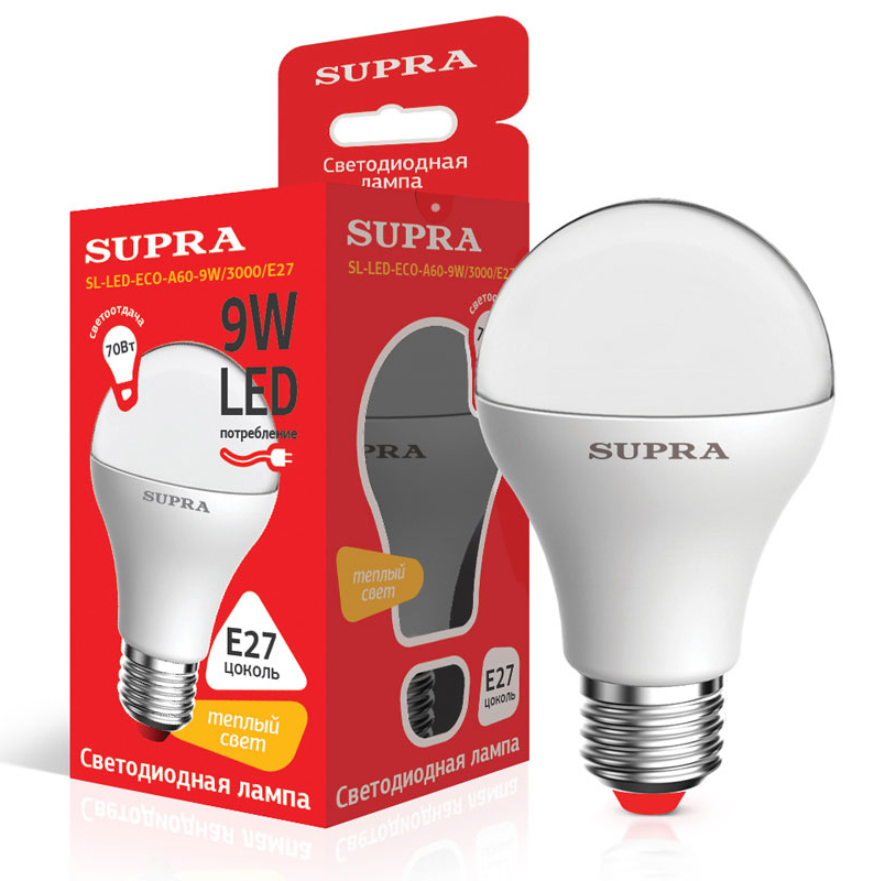 Лампы Supra SL-LED-ECO-A60-9W/3000/E27