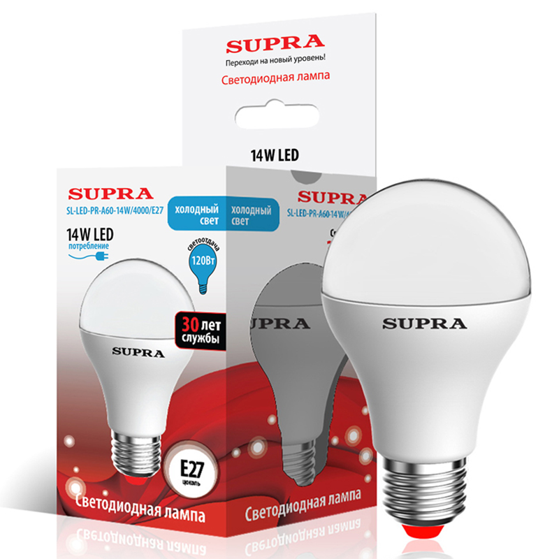 Лампы Supra SL-LED-PR-A60-14W/4000/E27