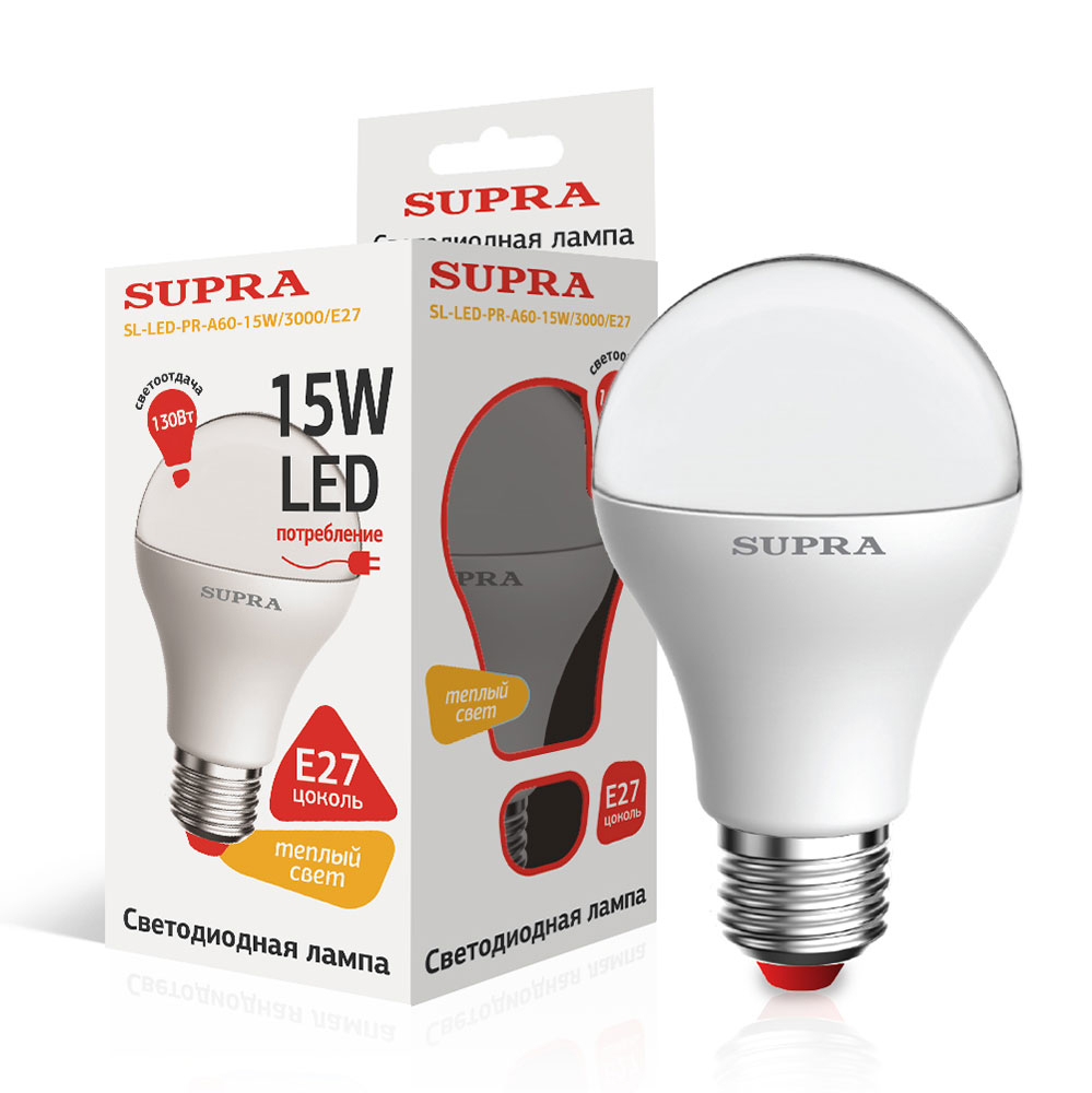 Лампы Supra SL-LED-PR-A60-15W/3000/E27