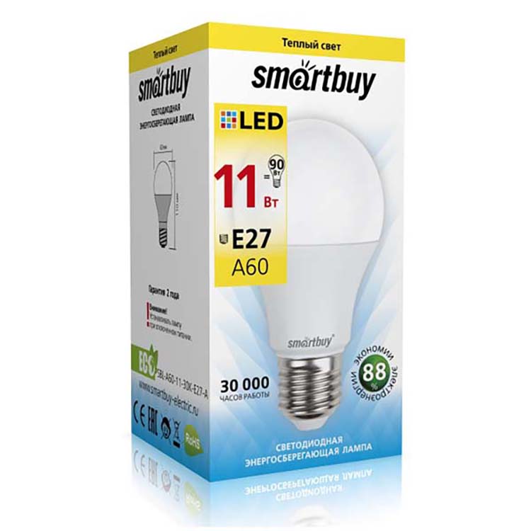 Лампа Smartbuy A60-11W/3000/E27 ( SBL-A60-11-30K-E27 )