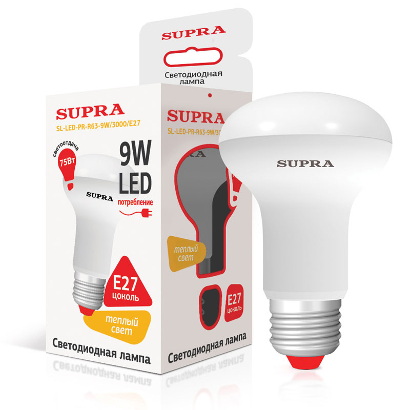 Лампы Supra SL-LED-PR-R63-9W/3000/E27