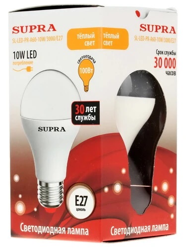 Лампы Supra SL-LED-PR-A60-10W/3000/E27