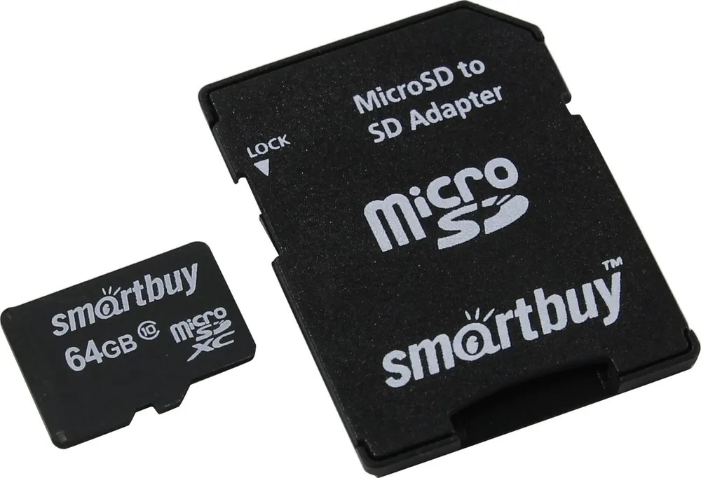 Карты памяти SD Smartbuy MicroSDHC 64Gb Class 10 (с адаптером SD)