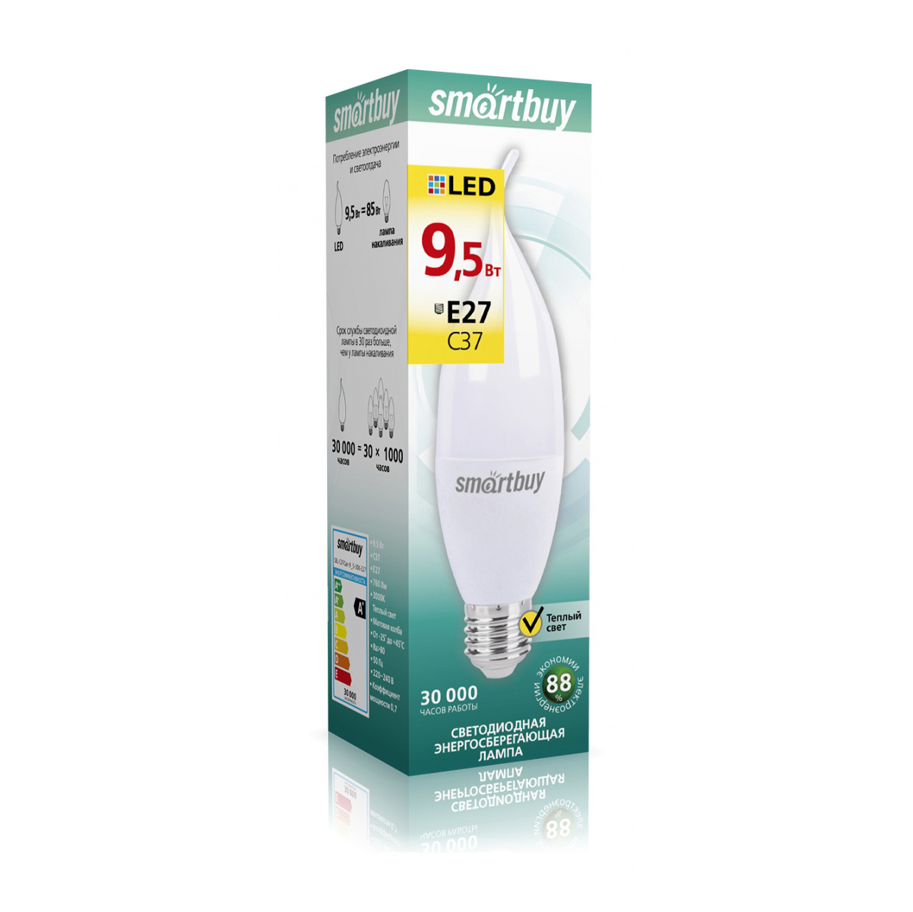 Лампа Smartbuy С37-9.5W/3000/E14 ( SBL-С37-9.5-30K-E14 )