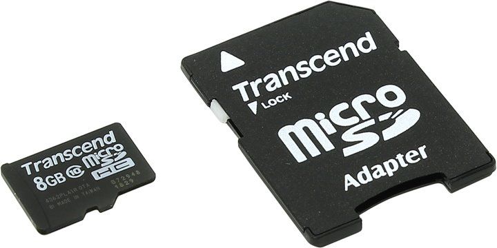 Карты памяти SD Transcend MicroSD 8Gb (SD adapter ) TS8GUSDHC10
