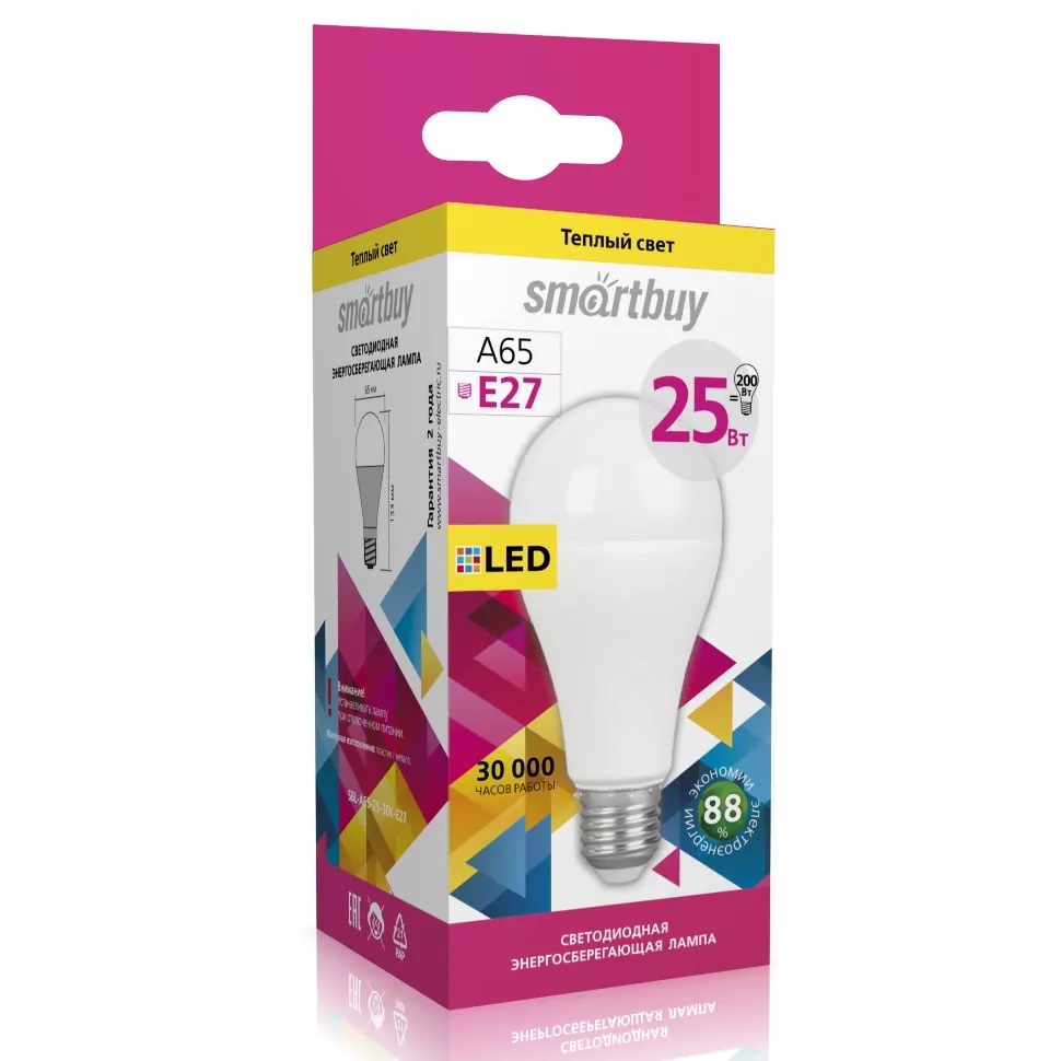 Лампа Smartbuy A65-25W/3000/E27 ( SBL-A65-25-30K-E27 )