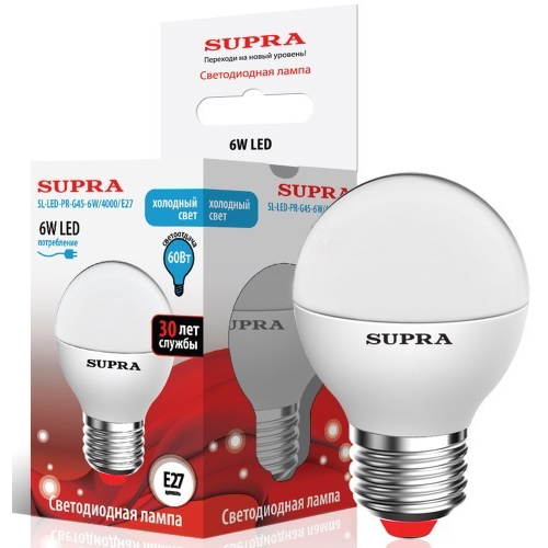 Лампы Supra SL-LED-PR-G45-6W/4000/E27