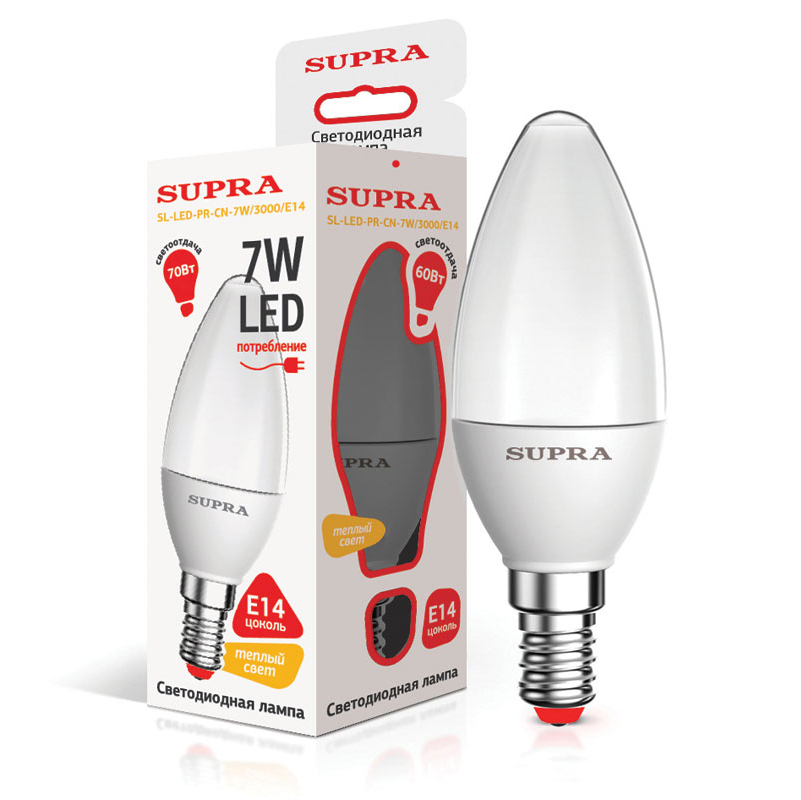 Лампы Supra SL-LED-PR-CN-7W/3000/E14