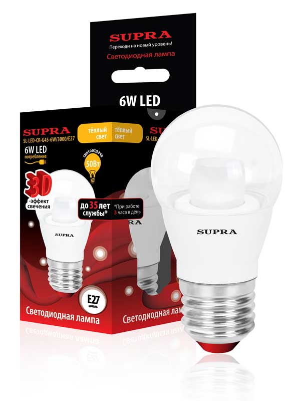 Лампы Supra SL-LED-CR-G45-6W/3000/E27