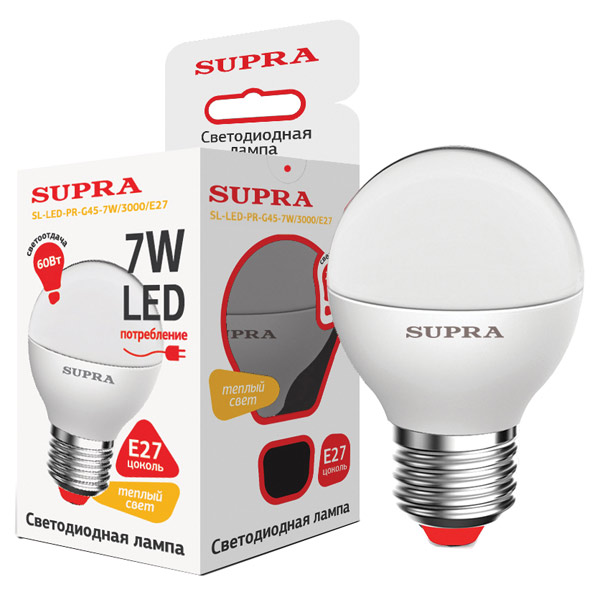 Лампы Supra SL-LED-PR-G45-7W/3000/E27
