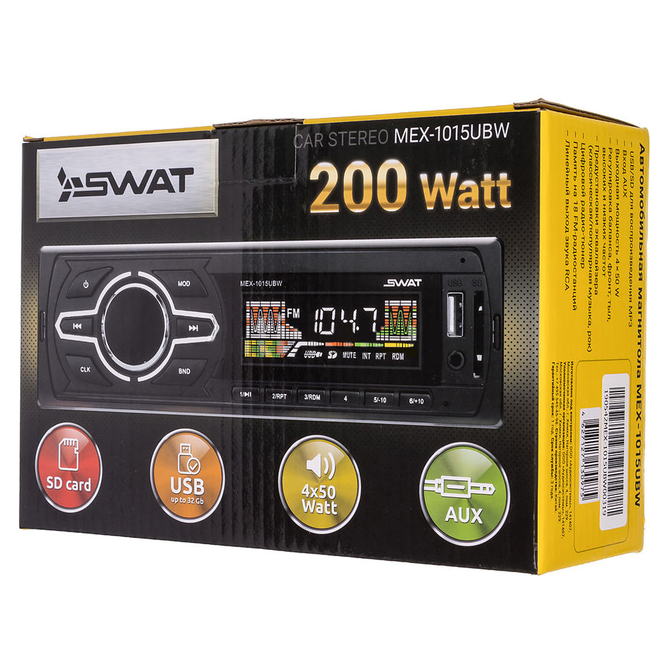 1-DIN USB/SD-ресиверы (без CD) Swat MEX-1015UBW 
