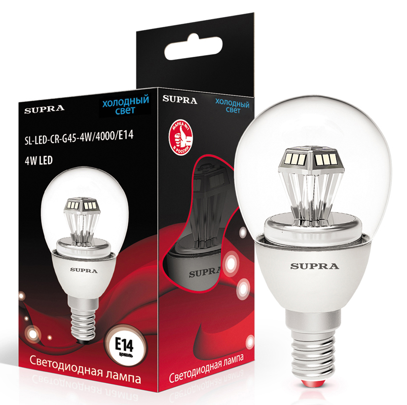 Лампы Supra SL-LED-CR-G45-4W/4000/E14