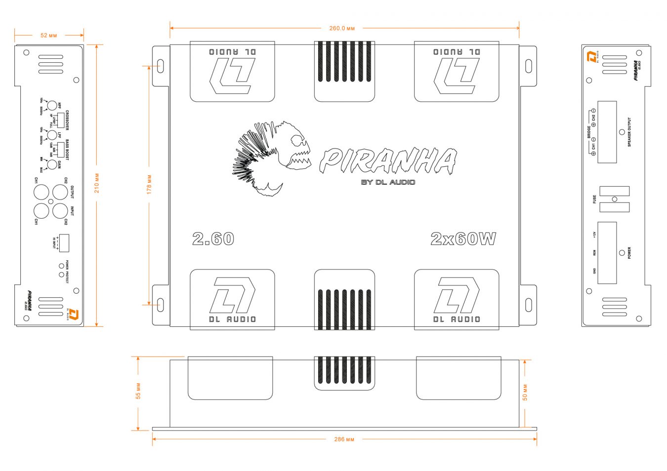 Двух и трехканальные усилители DL Audio Piranha 2.60 