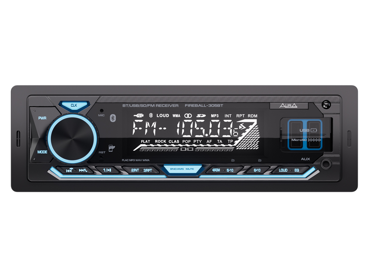 1-DIN USB/SD-ресиверы (без CD) AurA FIREBALL-305BT 