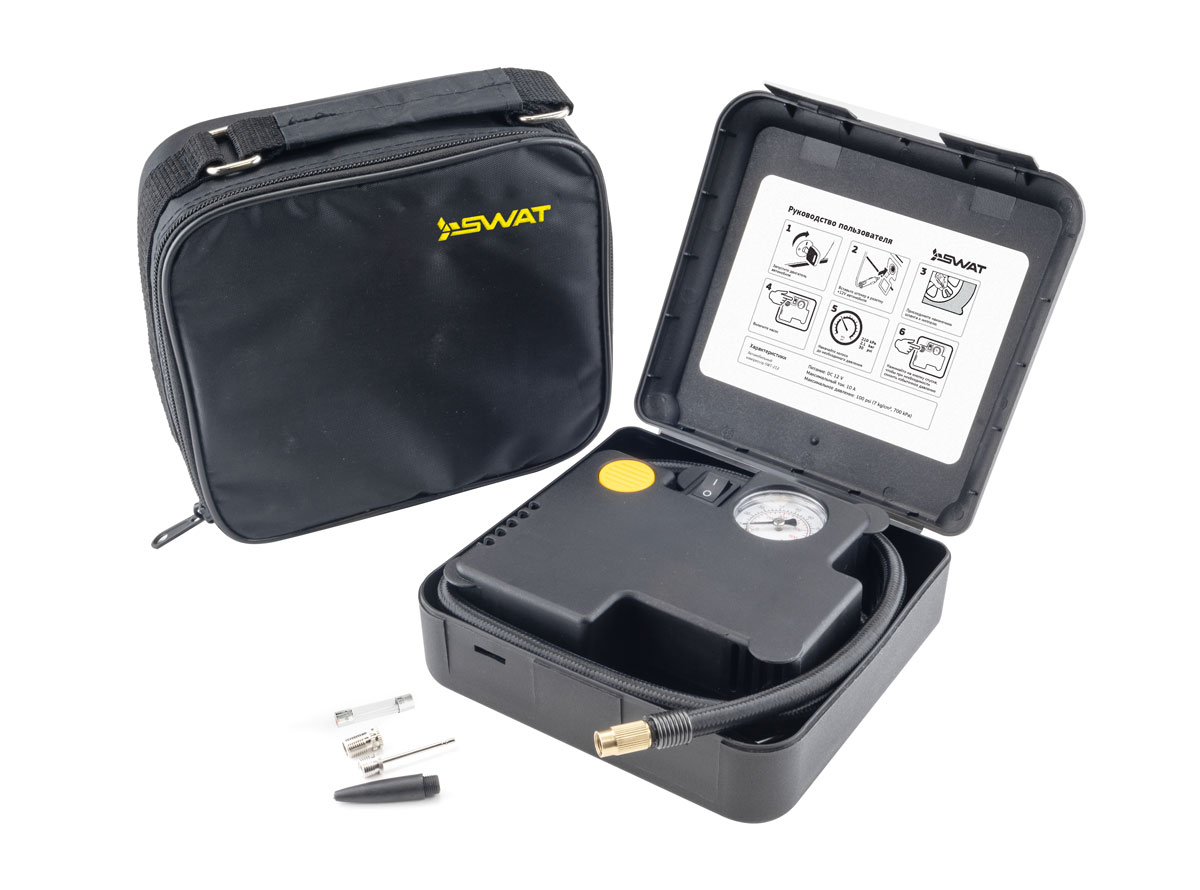 Автомобильные, велосипедные компрессоры.Помпы, насосы. Манометры Swat SWT-212