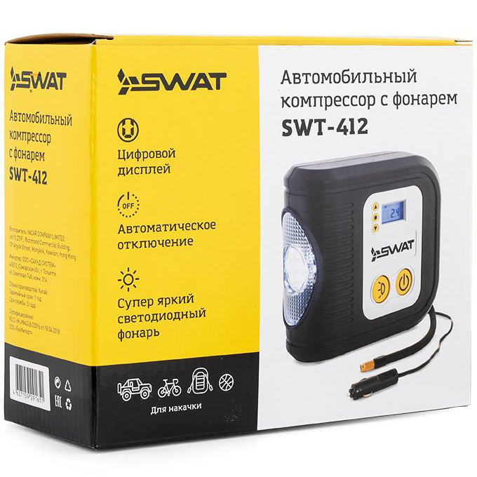 Автомобильные, велосипедные компрессоры.Помпы, насосы. Манометры Swat SWT-412