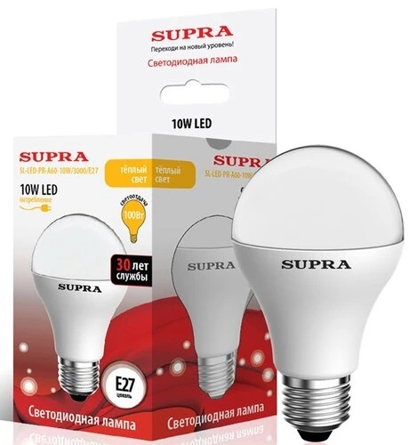 Лампы Supra SL-LED-PR-A60-10W/3000/E27