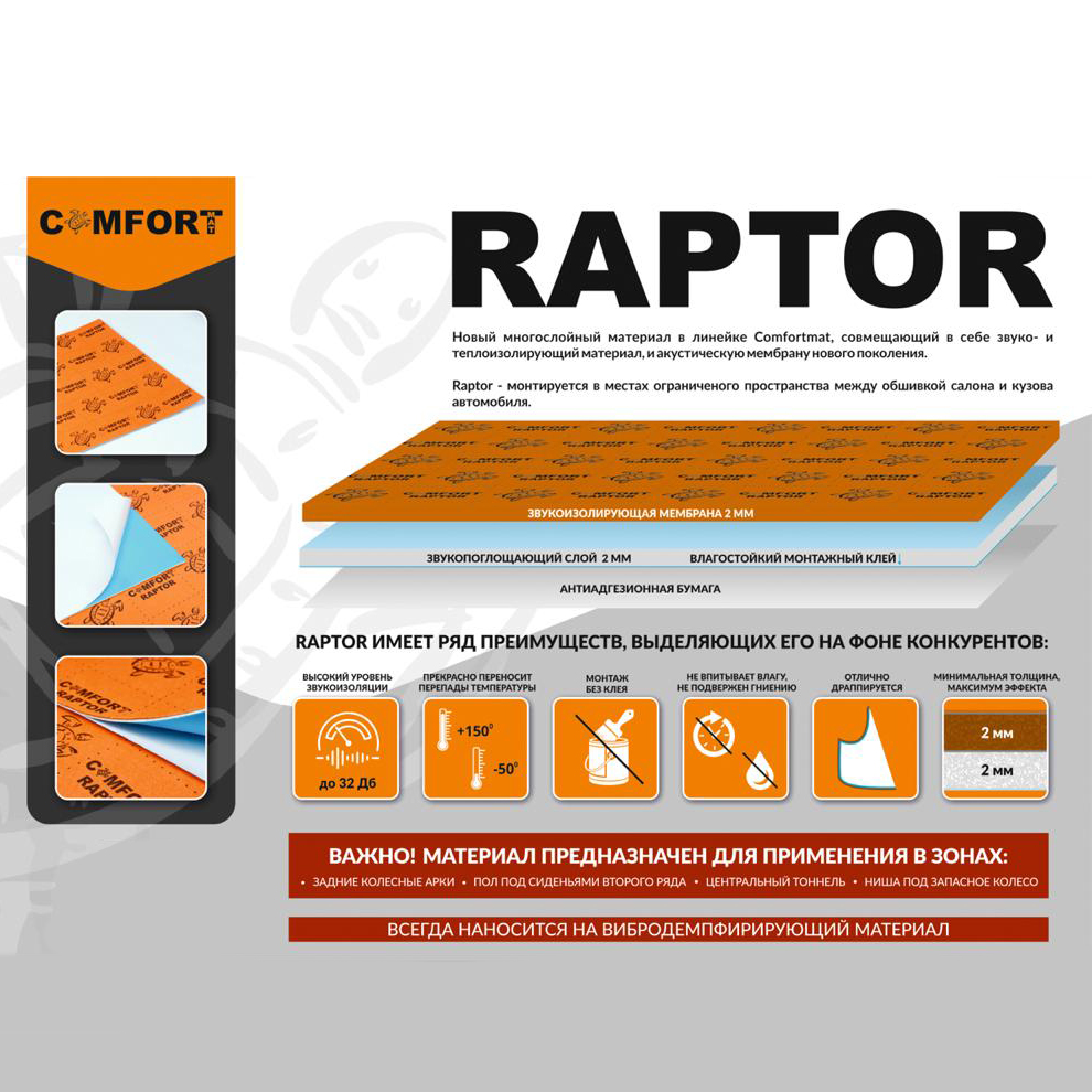 Шумо-тепло изоляционные (мягкие) материалы Comfort Raptor
