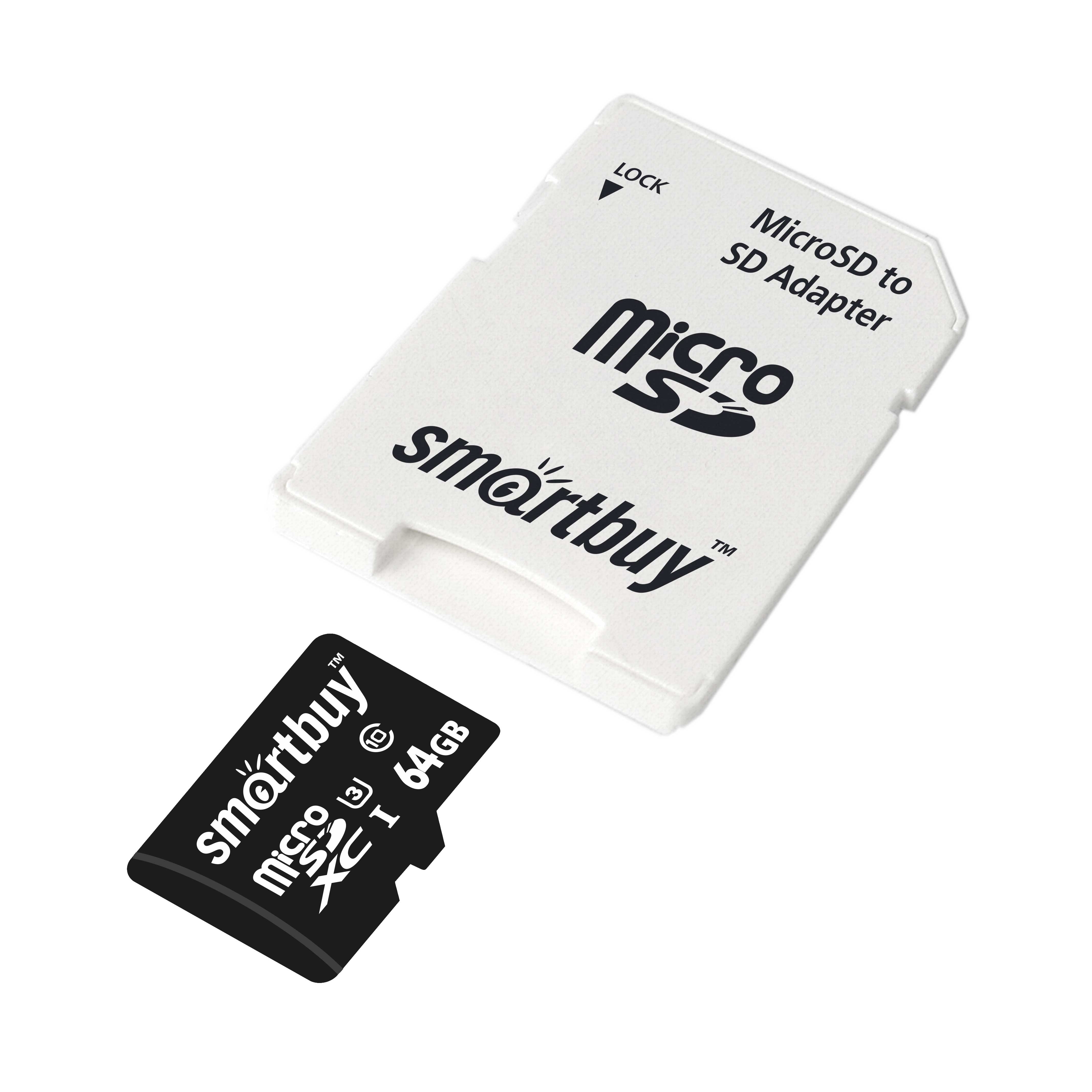Карты памяти SD Smartbuy MicroSDXC 64Gb Class 10 PRO U3 95/60 MB/s (с адапт. SD)
