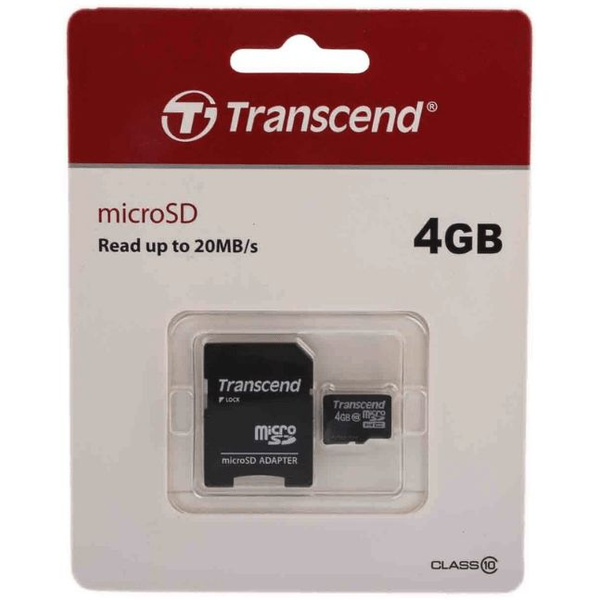 Карты памяти SD Transcend MicroSD 4Gb (SD adapter ) TS4GUSDHC10