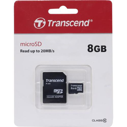 Карты памяти SD Transcend MicroSD 8Gb (SD adapter ) TS8GUSDHC10