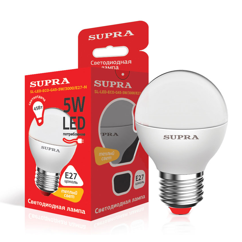 Лампы Supra SL-LED-ЭKO-G45-5W/3000/E27