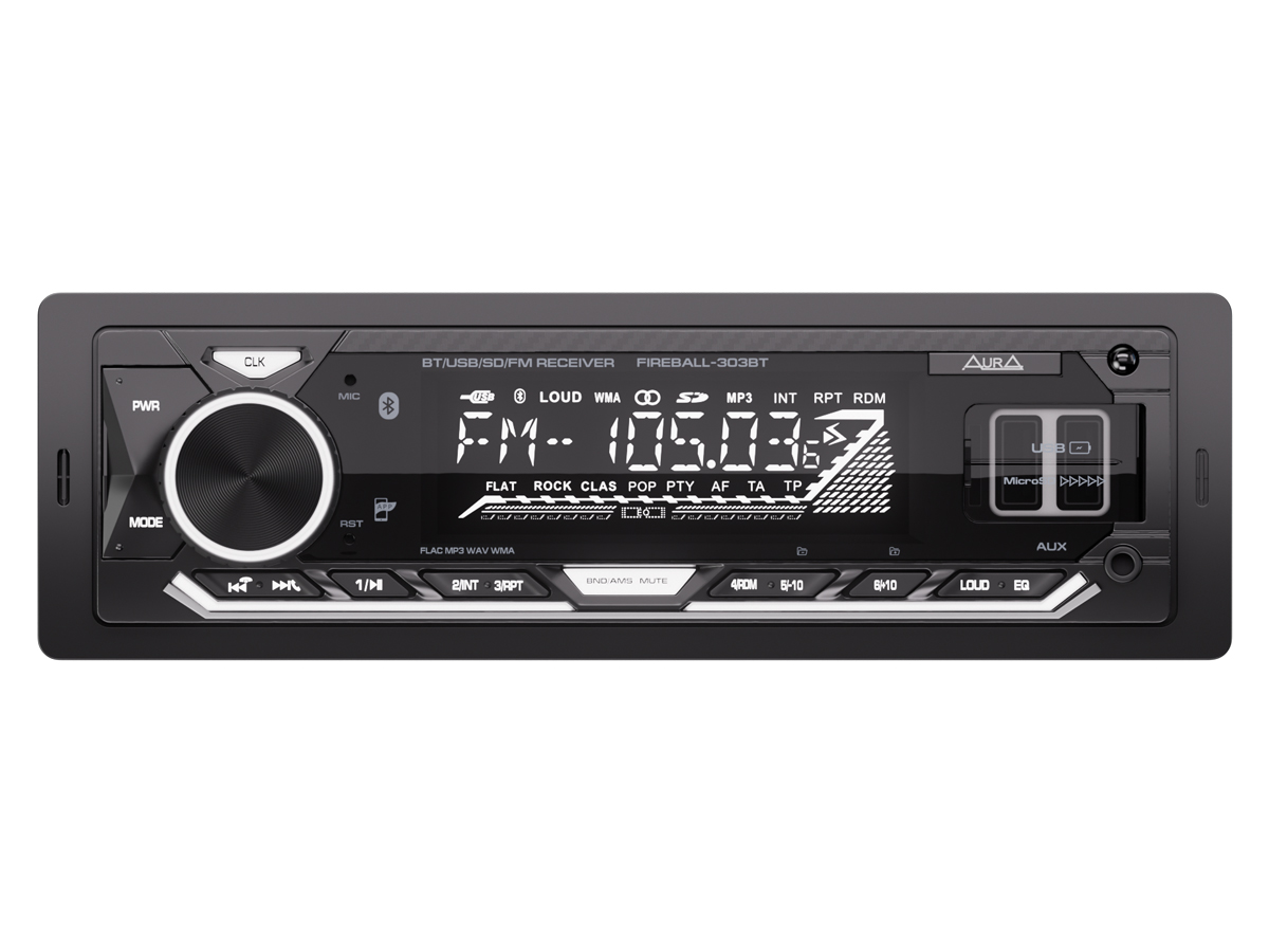 1-DIN USB/SD-ресиверы (без CD) AurA FIREBALL-303BT 