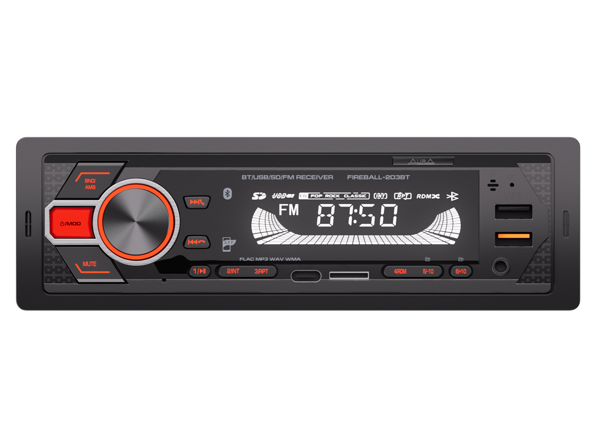 1-DIN USB/SD-ресиверы (без CD) AurA FIREBALL-203BT 
