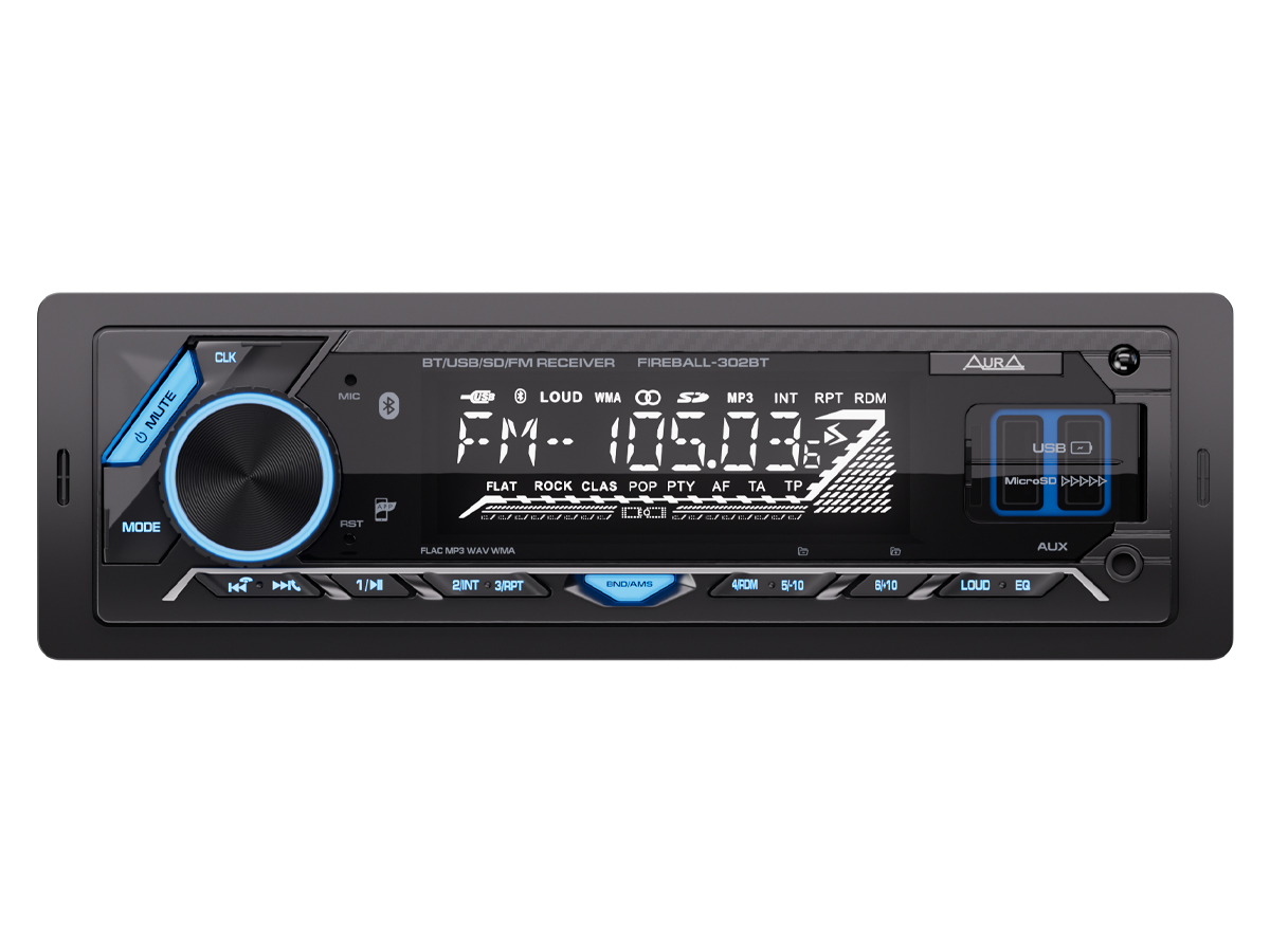 1-DIN USB/SD-ресиверы (без CD) AurA FIREBALL-302BT 