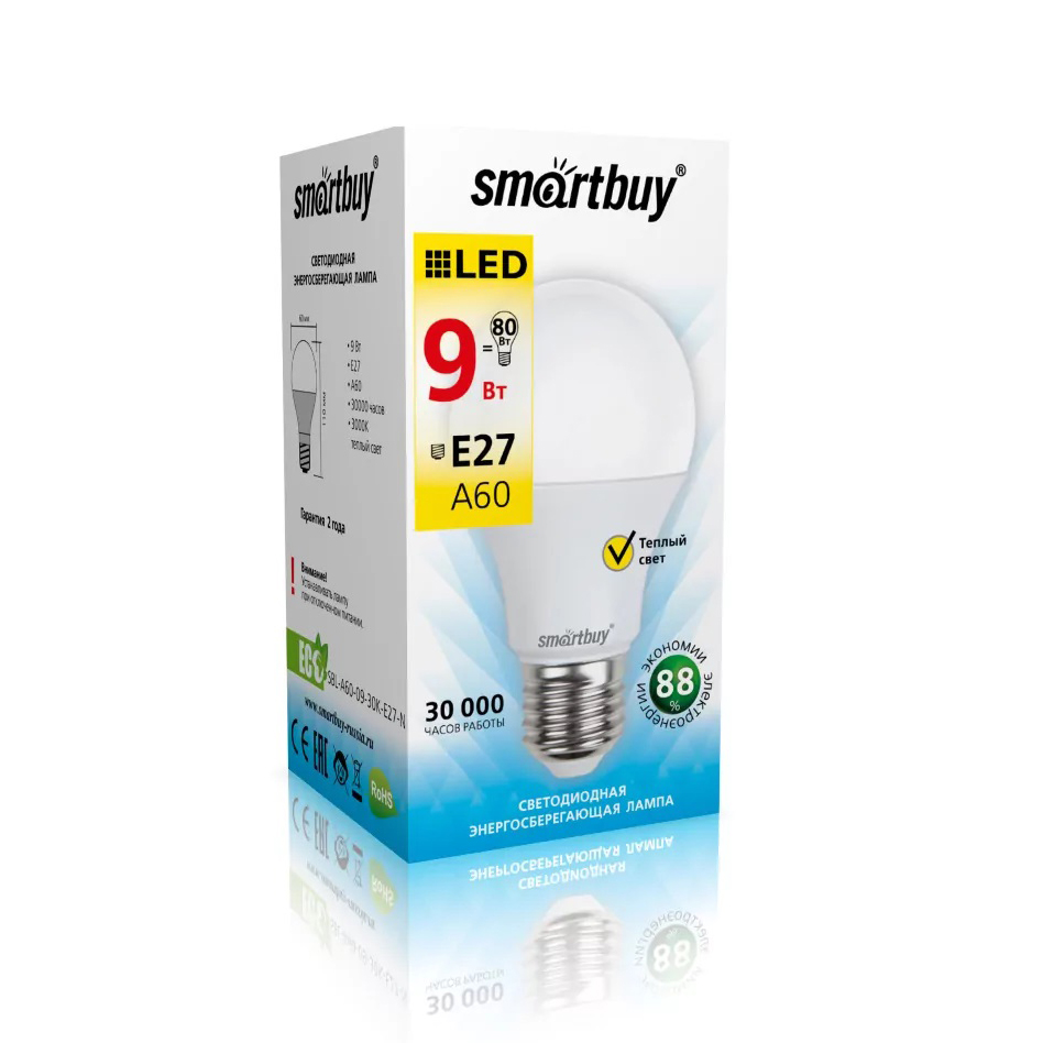 Лампа Smartbuy A60-09W/3000/E27 ( SBL-A60-09-3K-E27 )