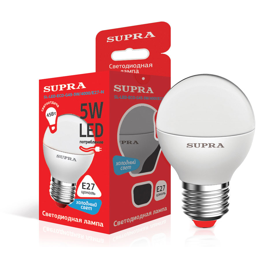 Лампы Supra SL-LED-ЭKO-G45-5W/4000/E27
