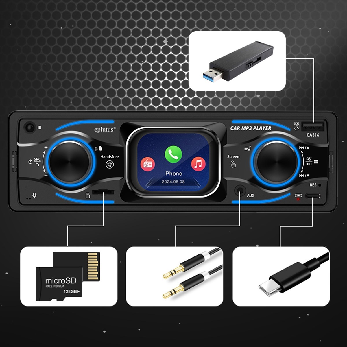 1-DIN USB/SD-ресиверы (без CD) Eplutus CA316 