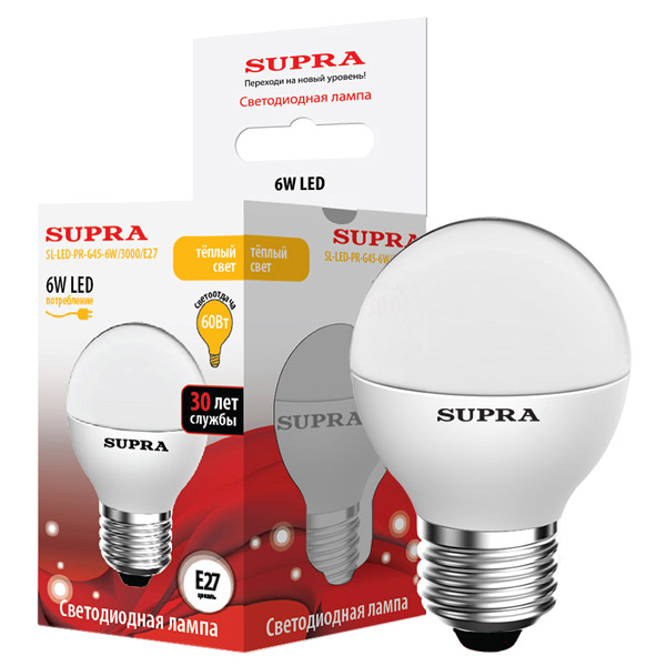 Лампы Supra SL-LED-PR-G45-6W/3000/E27