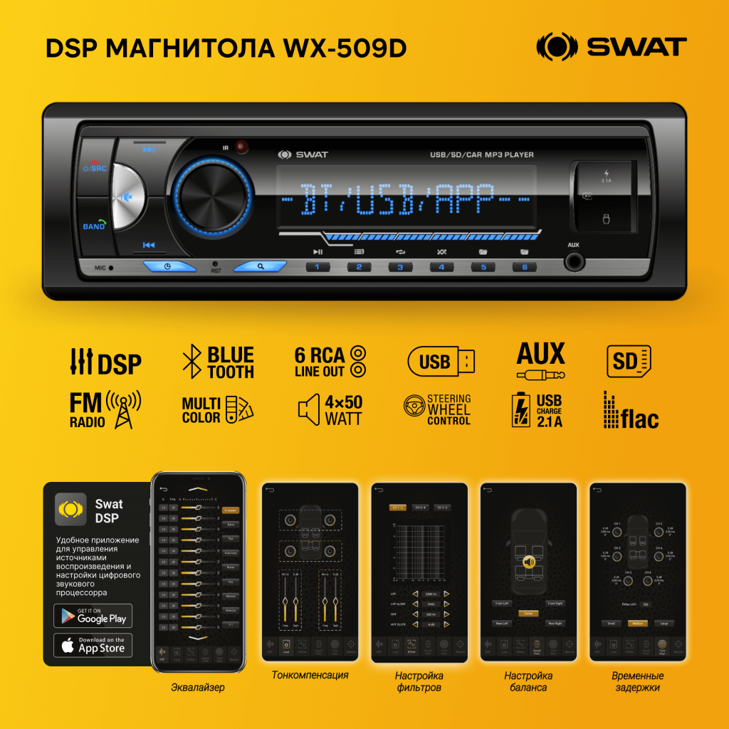 1-DIN USB/SD-ресиверы (без CD) Swat WX-509D 