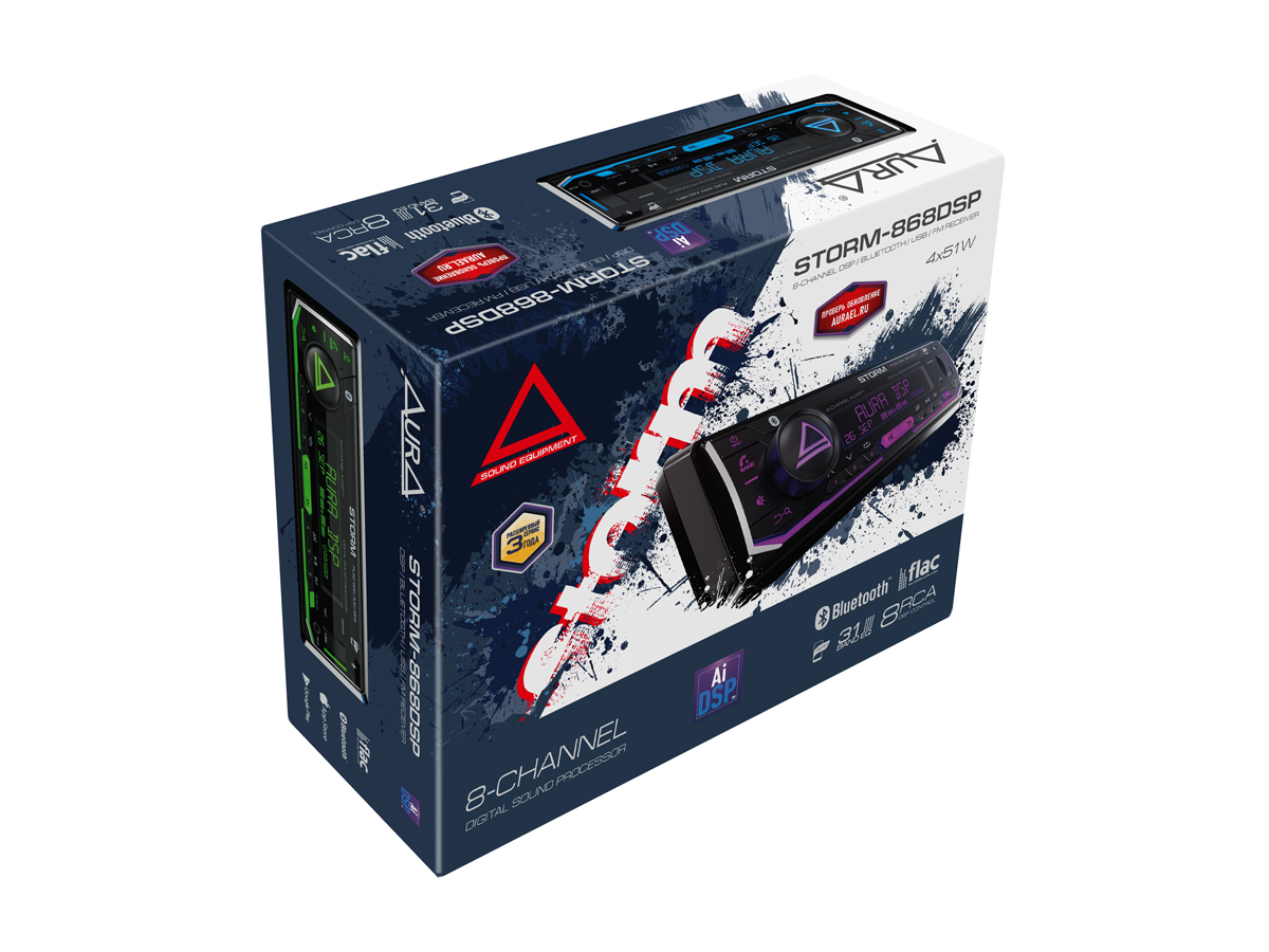 1-DIN USB/SD-ресиверы (без CD) AurA STORM-868DSP 