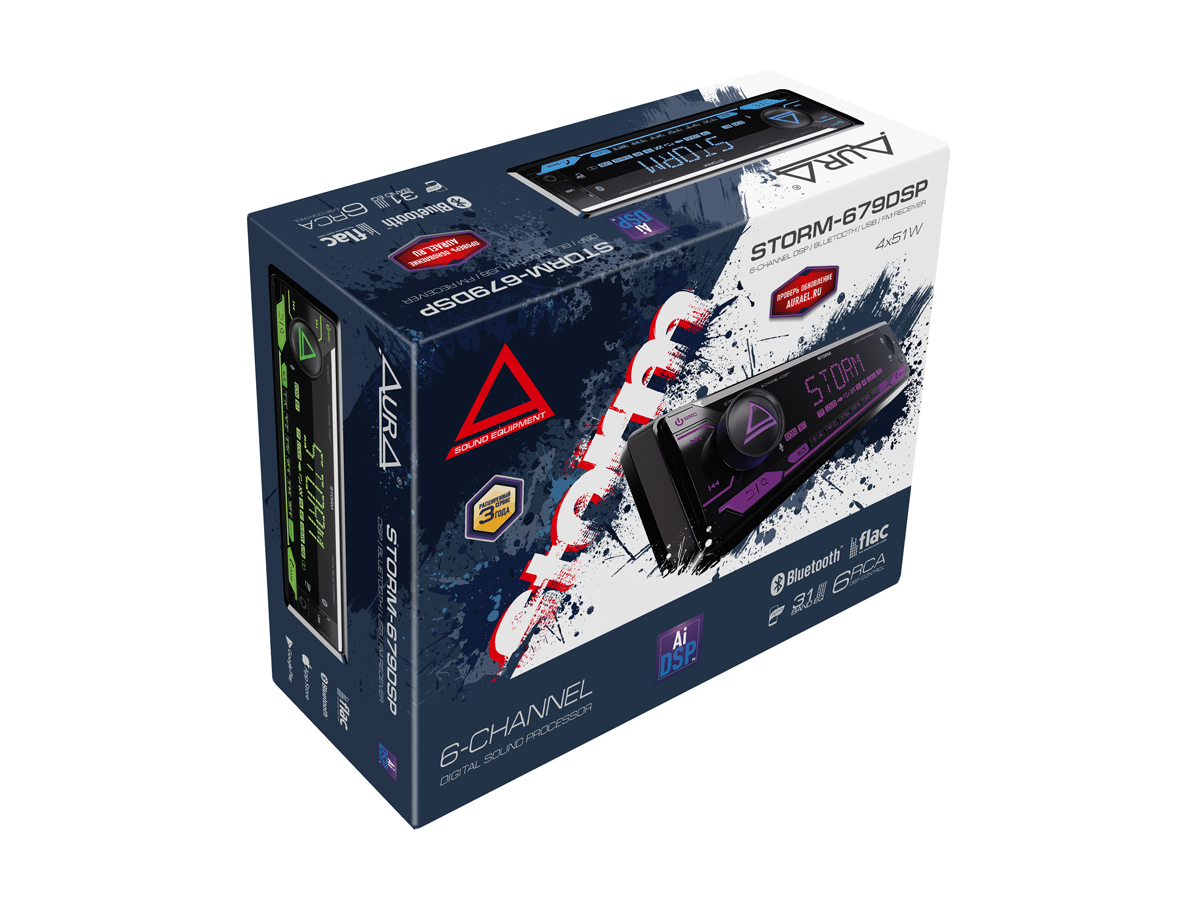 1-DIN USB/SD-ресиверы (без CD) AurA STORM-679DSP 