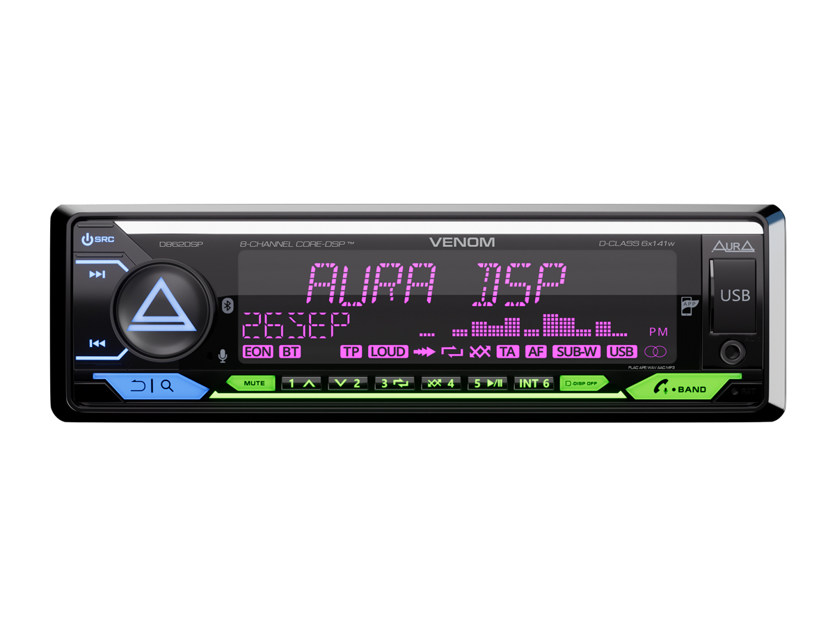 1-DIN USB/SD-ресиверы (без CD) AurA VENOM-D862DSP 