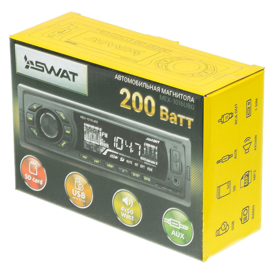 1-DIN USB/SD-ресиверы (без CD) Swat MEX-1016UBG 