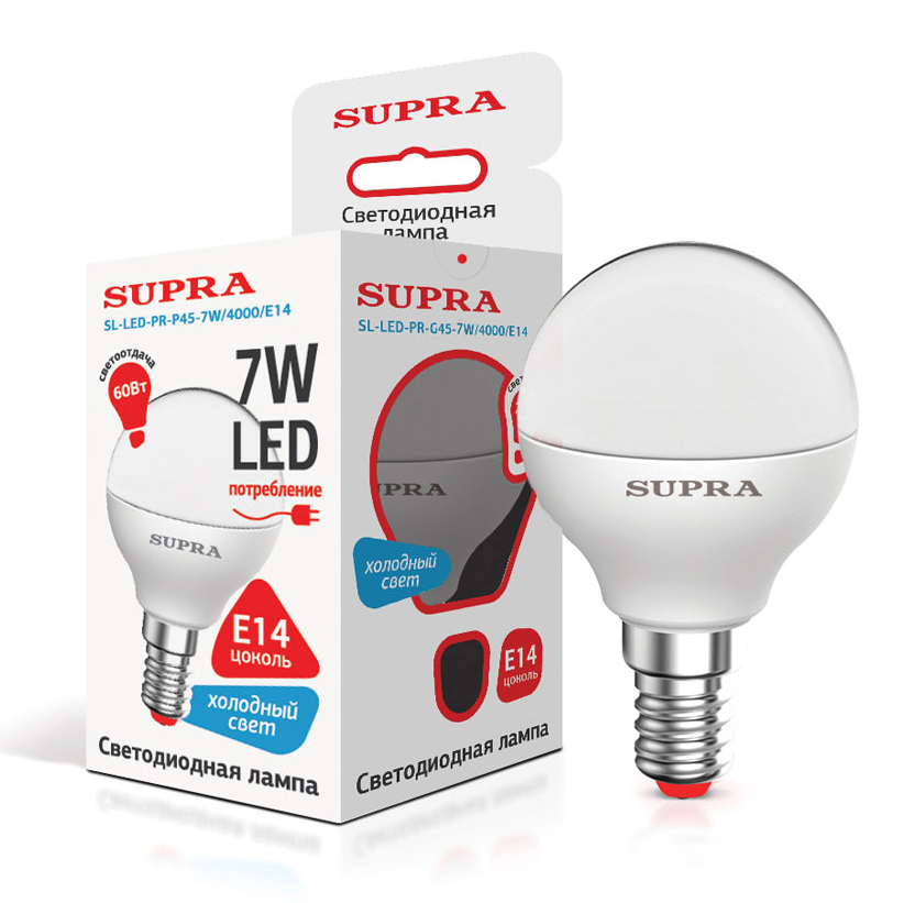 Лампы Supra SL-LED-PR-P45-7W/4000/E14