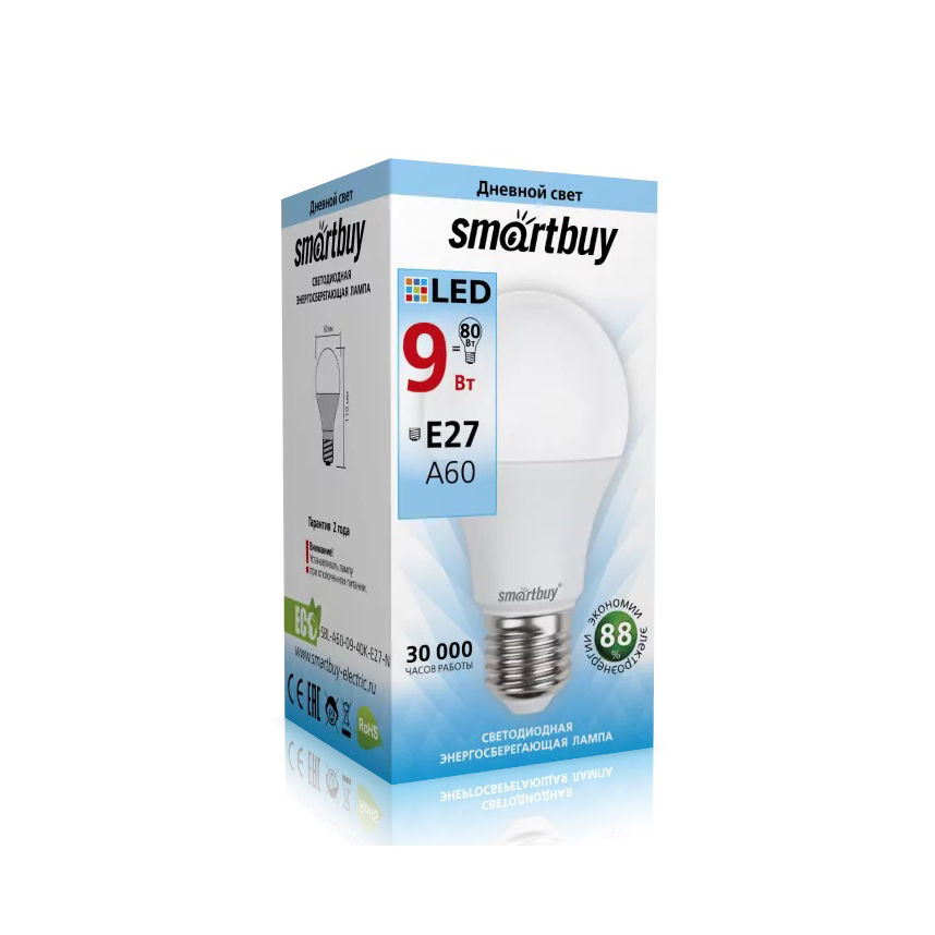 Лампа Smartbuy A60-09W/4000/E27 ( SBL-A60-09-4K-E27 )