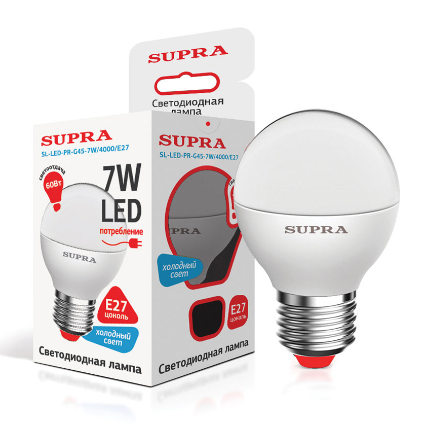 Лампы Supra SL-LED-PR-G45-7W/4000/E27
