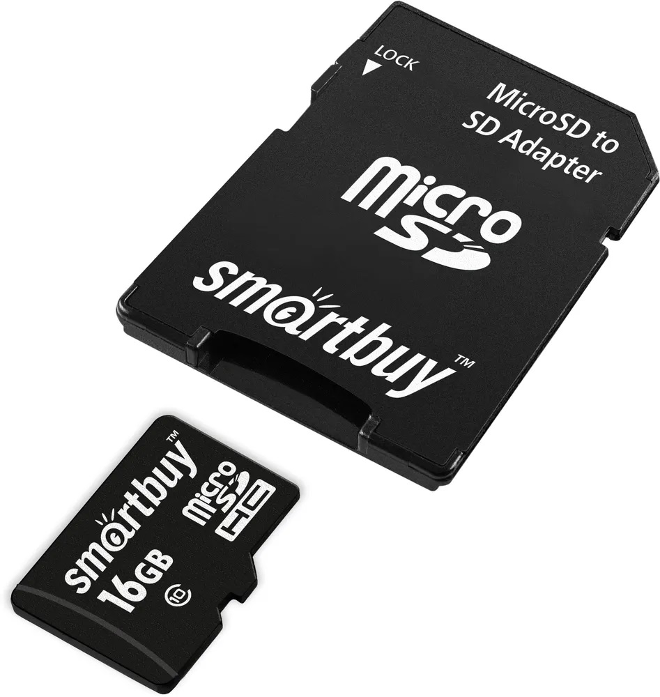 Карты памяти SD Smartbuy MicroSDHC 16Gb Class 10 (с адаптером SD)