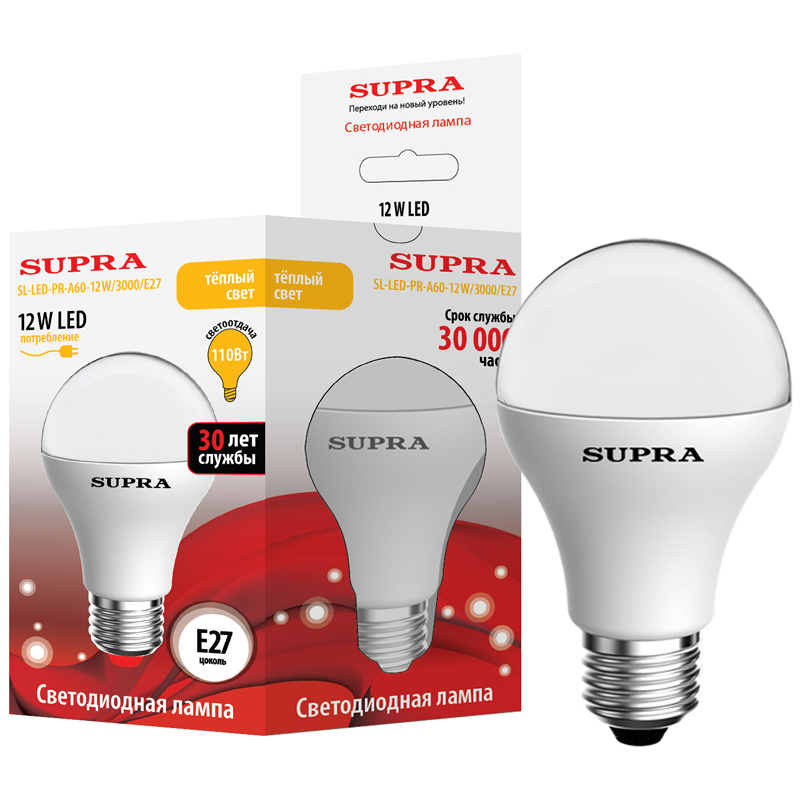 Лампы Supra SL-LED-PR-A60-12W/3000/E27
