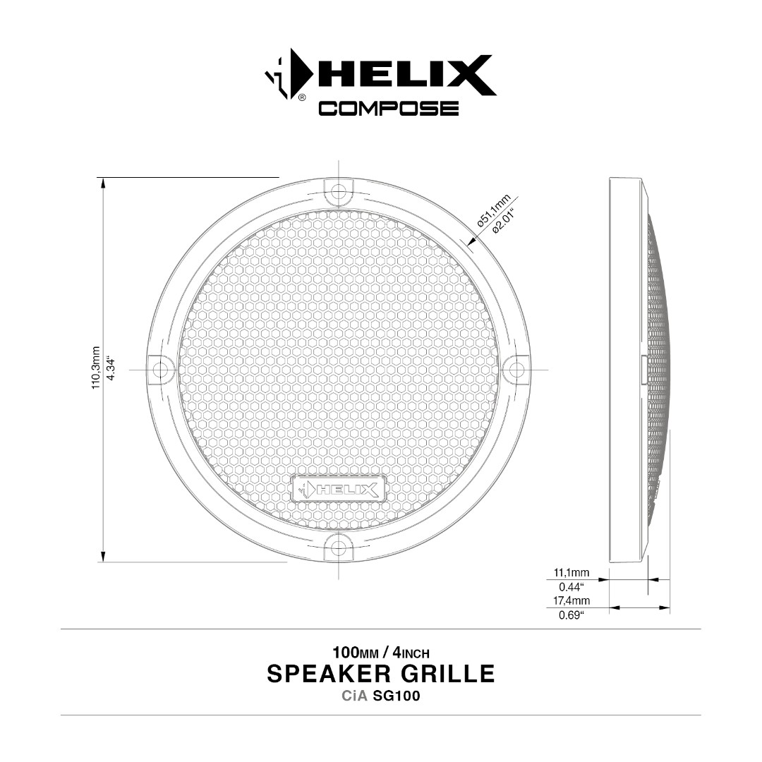 Решетки (сетки) для динамиков. Крепеж для динамиков. Helix CiA SG100 