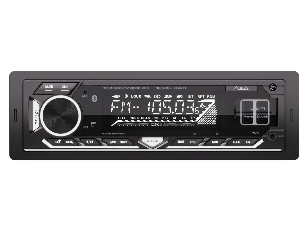 1-DIN USB/SD-ресиверы (без CD) AurA FIREBALL-304BT 