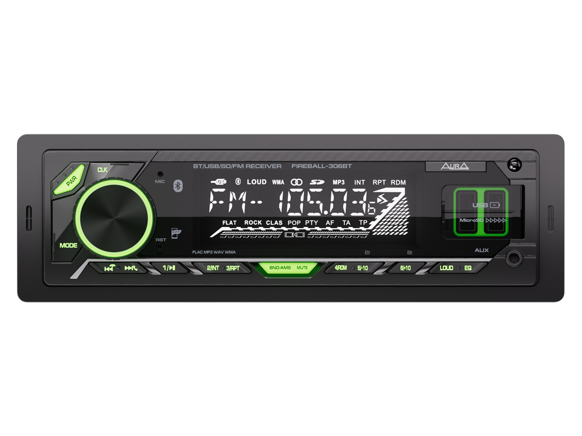 1-DIN USB/SD-ресиверы (без CD) AurA FIREBALL-306BT 