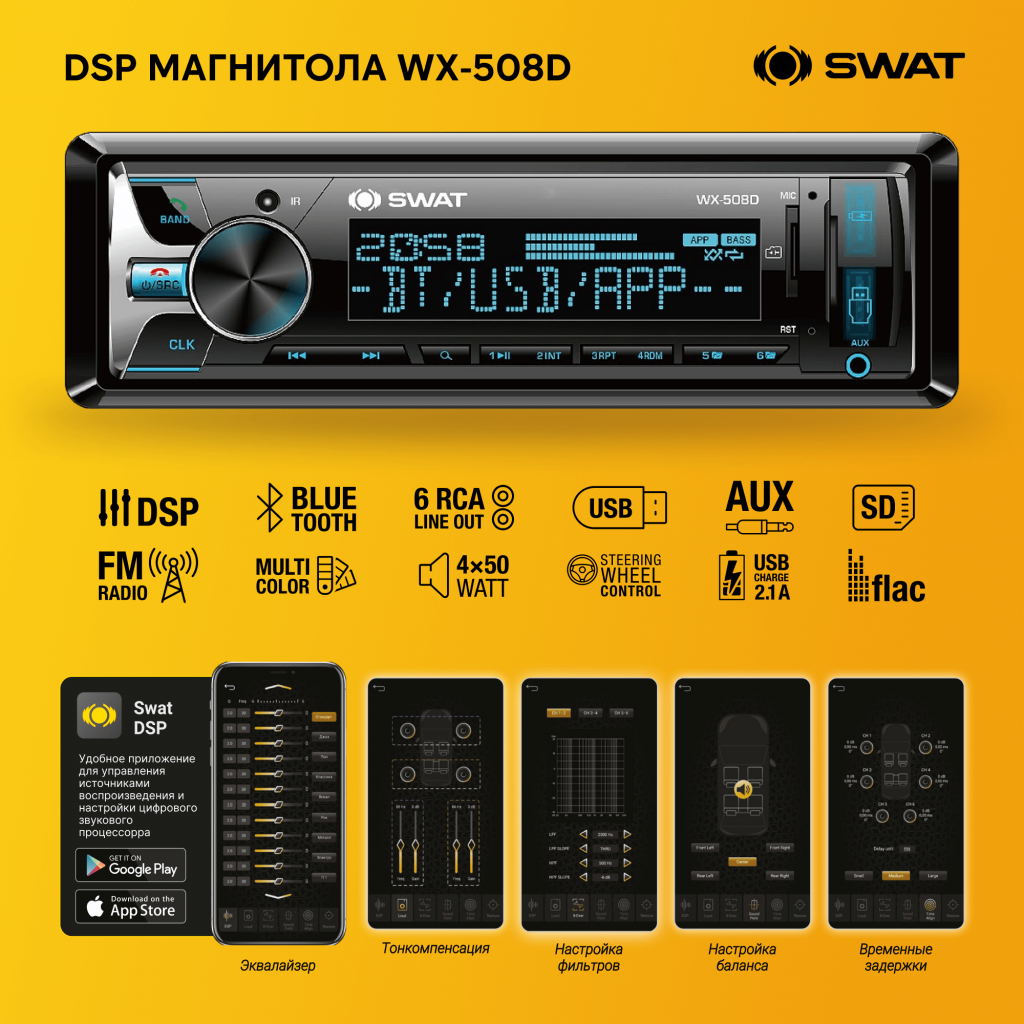 1-DIN USB/SD-ресиверы (без CD) Swat WX-508D 