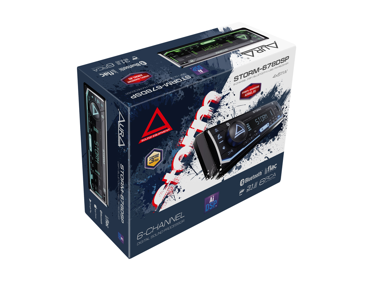 1-DIN USB/SD-ресиверы (без CD) AurA STORM-678DSP 