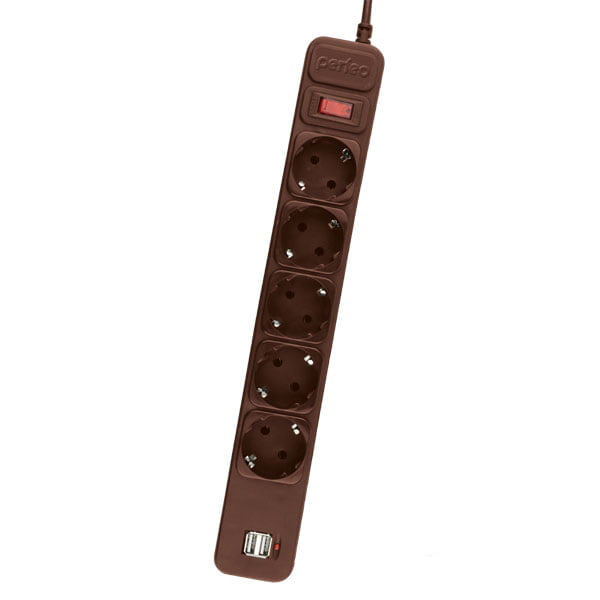 Сетевые фильтры, Удлинители Perfeo PF-SP-5/USB/1.8-BR