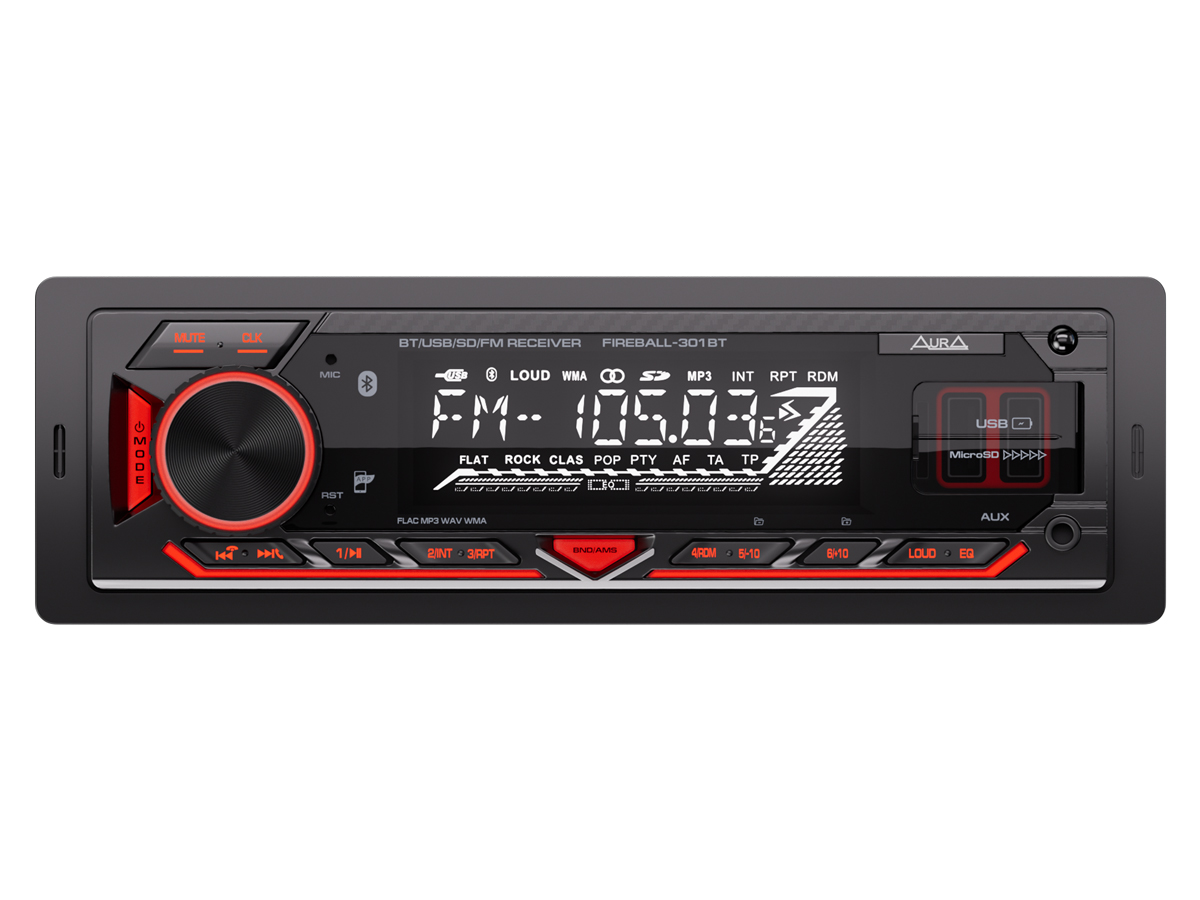 1-DIN USB/SD-ресиверы (без CD) AurA FIREBALL-301BT 
